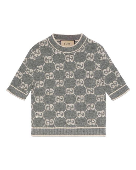 Gucci Gray (Wmns) Gg Wool Boucl Jacquard Top Ivory'