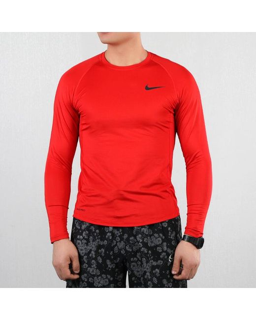 Nike Red Pro Slim Fit Version Long Sleeves Training Tops for men