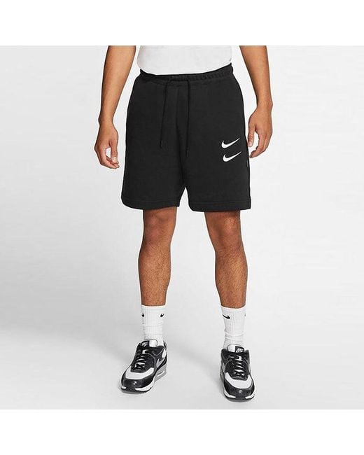 Nike Black Swoosh French Terry Short Alphabet Printing Casual Sports Shorts for men