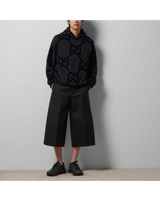 Gucci Black Gg Flocked Print Cotton Fleece Sweatshirt for men