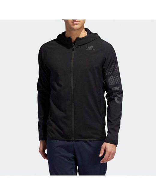 Adidas Black Sports Hooded Long Sleeves Jacket for men