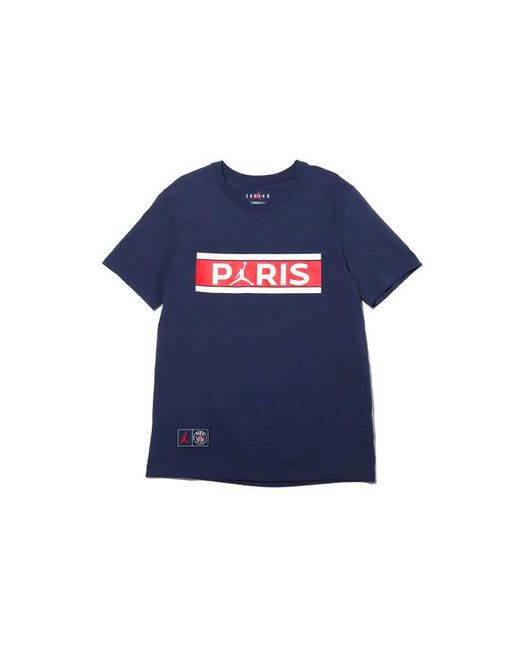 Nike Blue Wordmark Paris Saint-Germain Alphabet Printing Soccer/Football Sports Short Sleeve for men