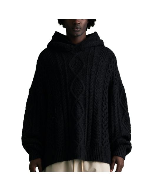 Fear Of God Black Fw23 Cable Knit Hoodie 'Jet' for men