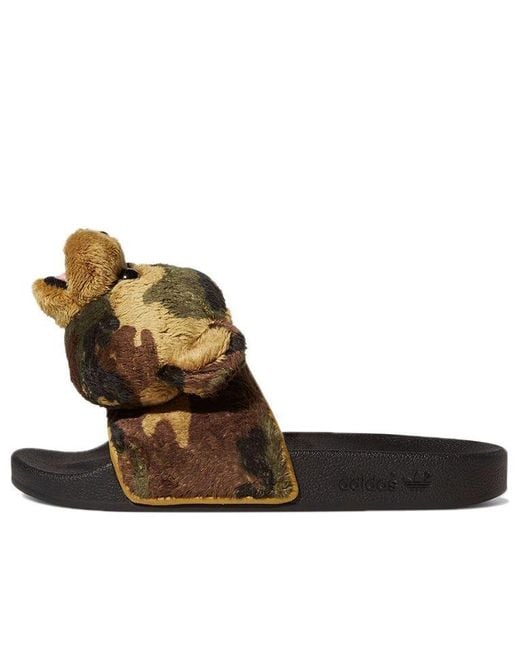 Adidas Brown Jeremy Scott X Adilette Slide 'Camo Teddy' for men