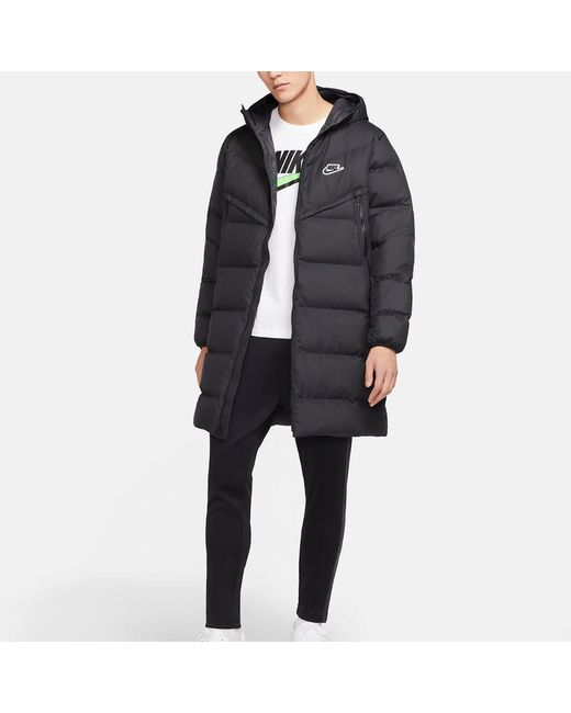 Nike Black Sportswear Down-Fill Windrunner Stay Warm Windproof Mid-Length Hooded Down Jacket for men