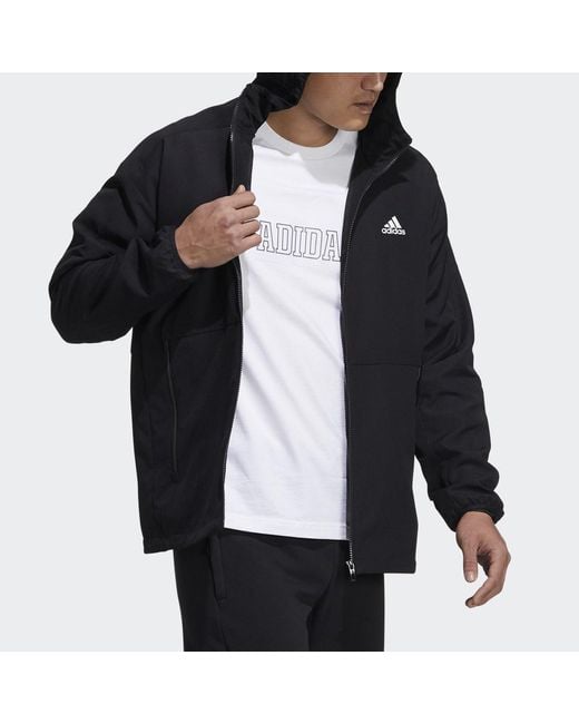 Adidas Black Sports Long Sleeves Woven Windproof Hooded Logo Jacket for men