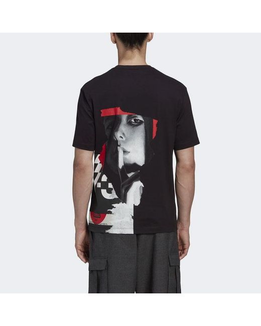 Adidas Black Y-3 Small Logo Printing Round Neck Short Sleeve T-Shirt for men