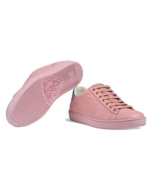 Gucci Pink Women's New Ace Perforated Leather Trainers