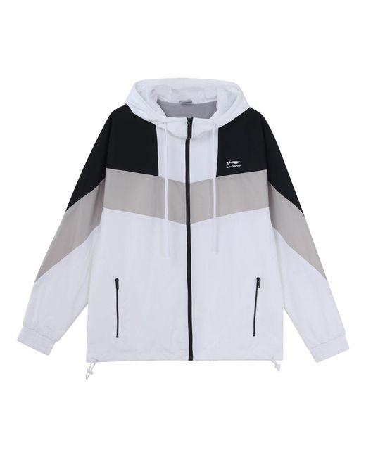 Li-ning Blue Sports Fashion Series Colorblock Hooded Drawstring Loose Jacket for men