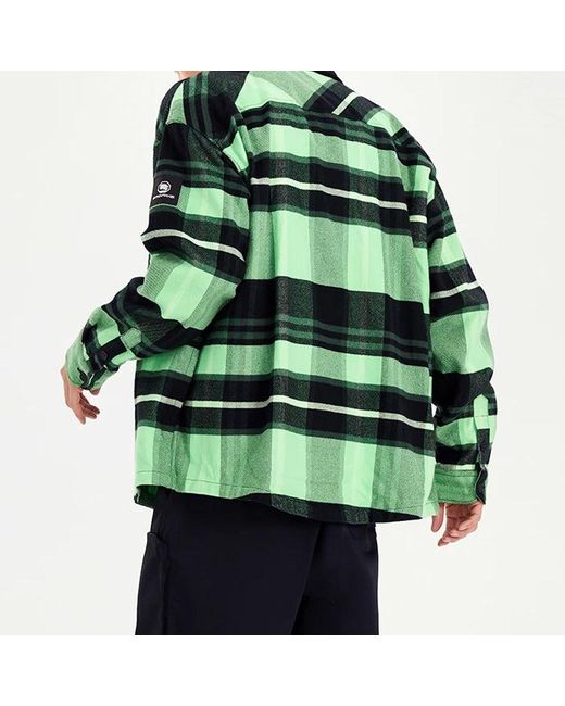 Li-ning Green Badfive Sports Basketball Series Plaid Loose Fleece Lined Long Sleeves Shirt for men