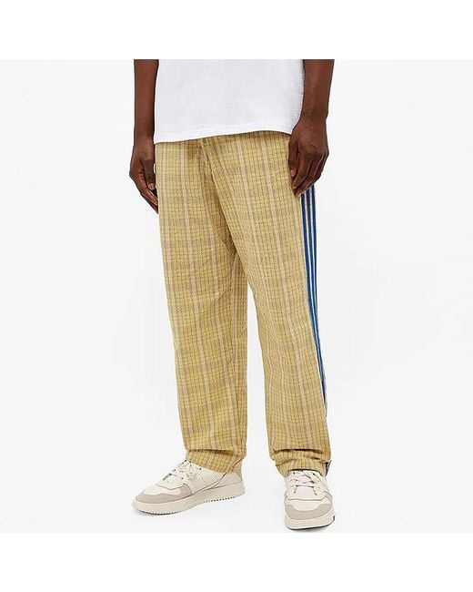 Adidas Yellow Originals Mw Tp Contrasting Colors Plaid Straight Loose Sports Pants for men