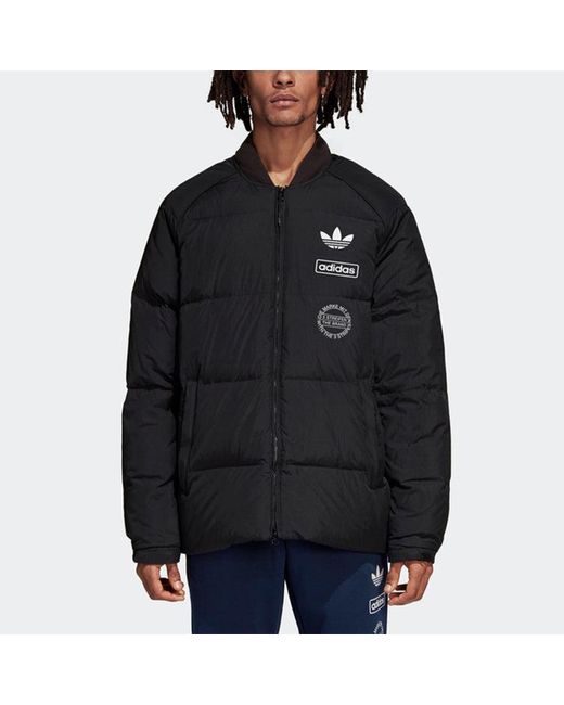 Adidas Blue Originals Graphic Jkt Contrasting Colors Windproof Stay Warm Sports Down Jacket for men
