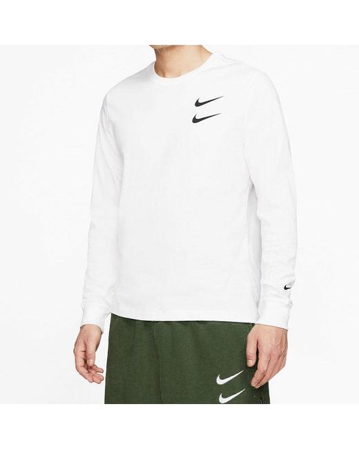 Nike White Swoosh Casual Sports Double-Hook Crew-Neck Long Sleeve for men