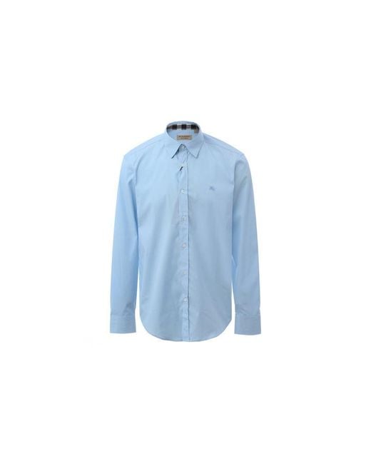 Burberry Blue Cotton Classic Long Sleeves Shirt for men