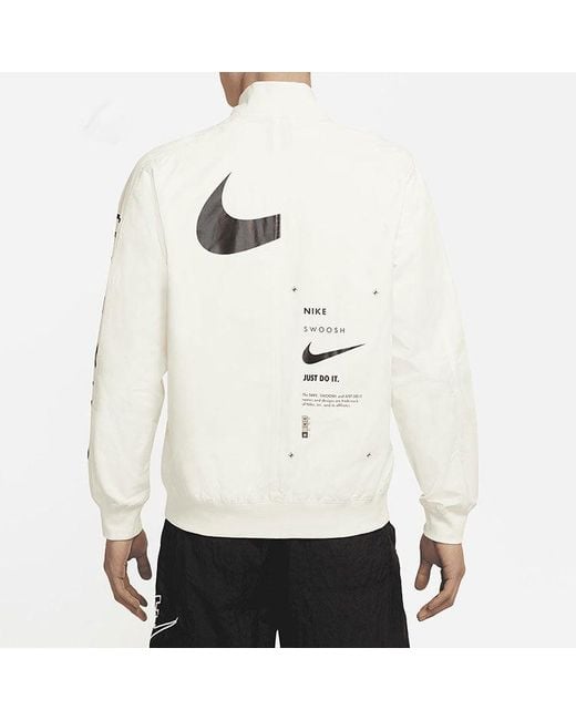 Nike White Sportswear Swoosh Logo Print Sports Jacket for men