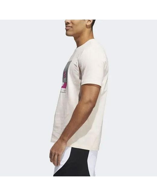 Adidas Pink Athleisure Casual Sports Printing Round Neck Short Sleeve for men
