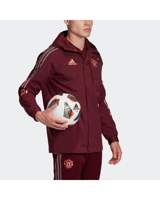 Adidas Red Mufc Travel Jkt Manchester United Soccer/Football Sports Hooded Jacket for men