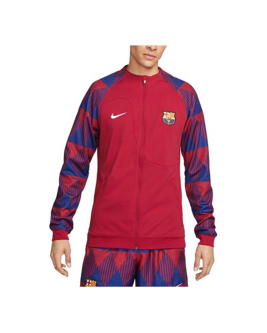 Nike Red Fc Barcelona Academy Pro Full-Zip Knit Soccer Jacket for men