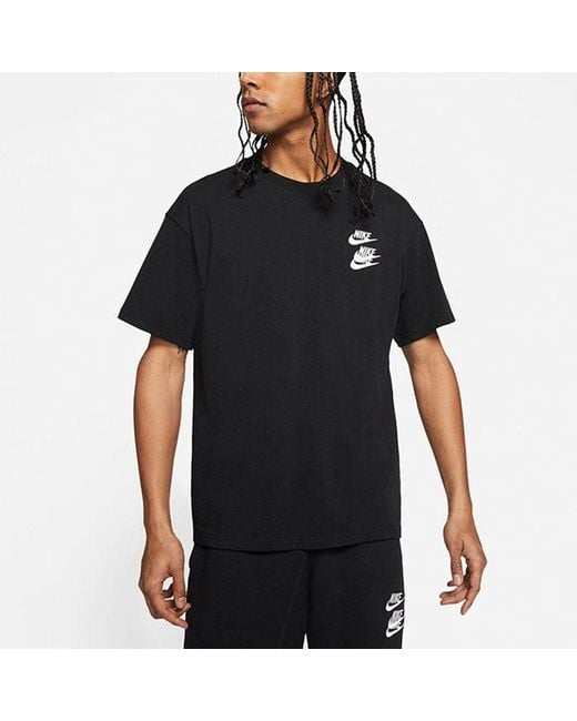 Nike Black Sportswear Around The World Subject Embroidered Logo Ribbed Round Neck Short Sleeve for men