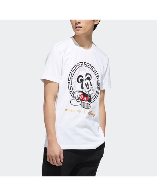Adidas White Neo X Disney Crossover Mickey Mouse Printing Sports Round Neck Short Sleeve for men