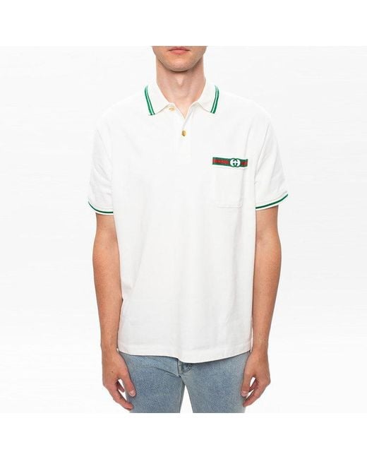 Gucci White Web Logo Cotton Polo for men