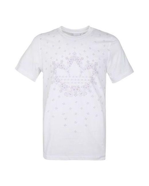 Adidas White Originals Bandana Trefoil Pattern Logo Printing Round Neck Short Sleeve T-Shirt for men