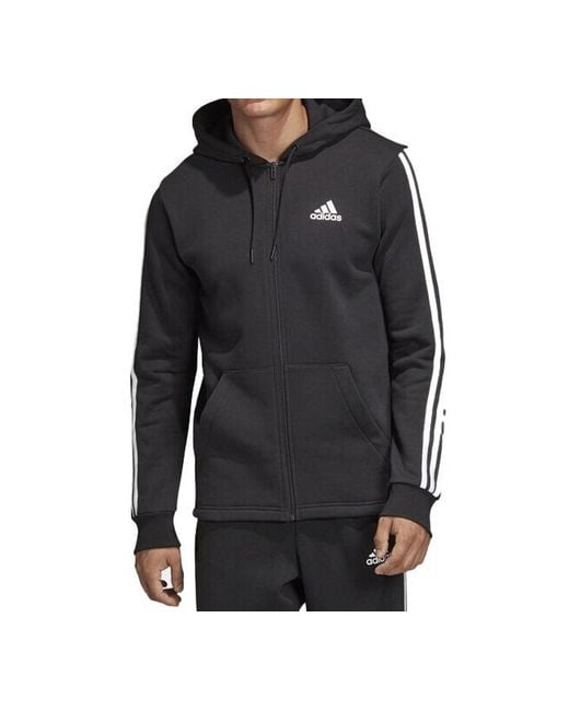 Adidas Black Printing Sports Fleece Lined Hooded Knit Jacket for men