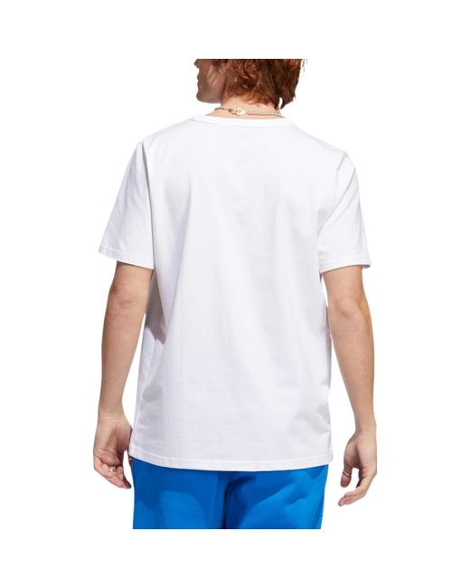 Adidas White Originals Solid Color Chest Pocket Round Neck Casual Short Sleeve for men
