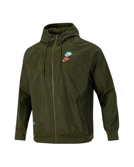 Nike Green Embroidered Logo Sports Woven Hooded Jacket for men