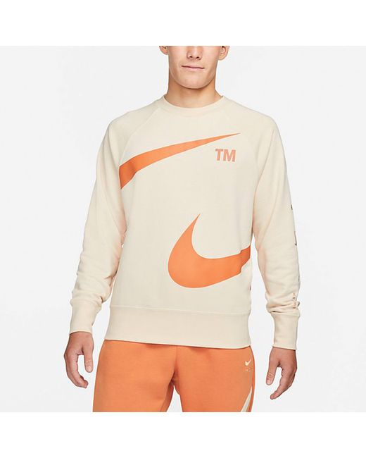 Nike White Swoosh Ft Crew Large Logo Printing Knit Round Neck Pullover Khaki for men