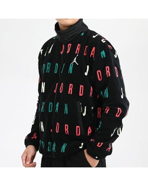 Nike Black Jumpman Logo Printing Windproof Stand Collar Jacket for men