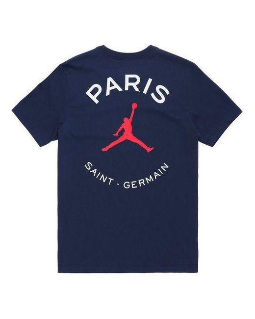 Nike Blue Paris Saint-Germain Team Logo Logo Printing Sports Round Neck Short Sleeve for men