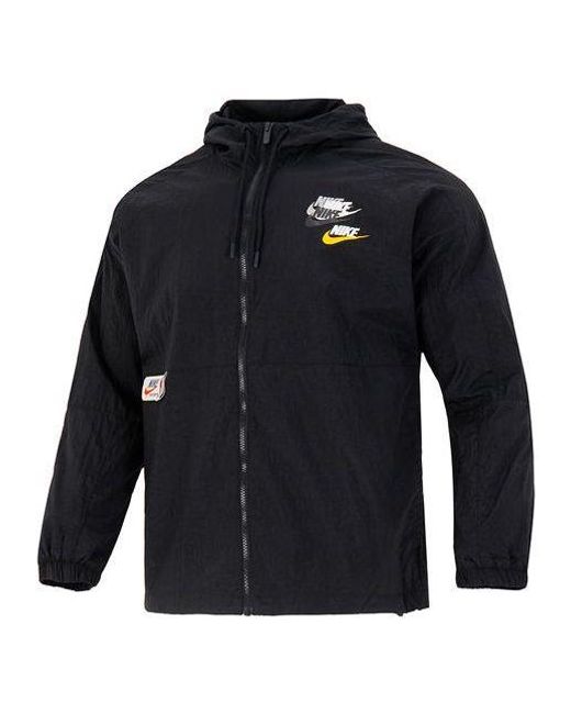 Nike Blue Sportswear Lightweight Back Printing Breathable Athleisure Casual Sports Woven Jacket Autumn for men