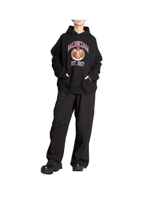 Balenciaga Blue Est. 1917 College Logo Print Hoodie Wide Fit