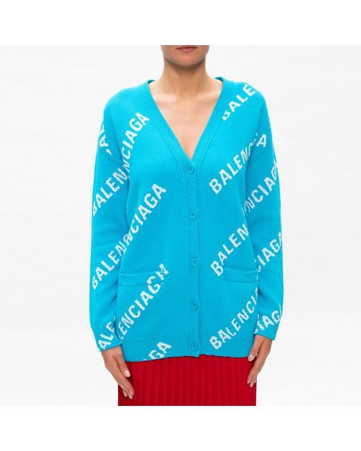 Balenciaga Blue (Wmns) Logo Monogram Cardigan Relaxed Fit
