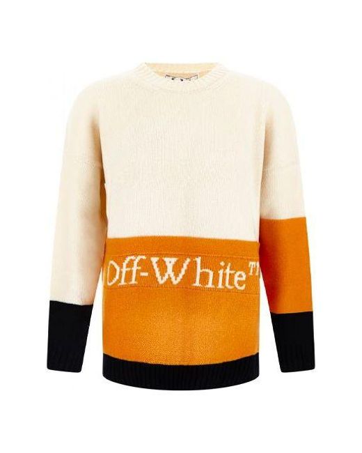 Off-White c/o Virgil Abloh Orange Off- Fw21 Logo Pattern Loose Long Sleeves Colorblock Wool Sweater for men