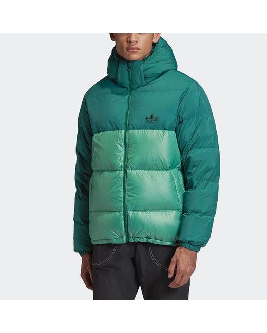 Adidas Green Originals Down Regen Puff Stay Warm Splicing Sports Hooded Down Jacket for men