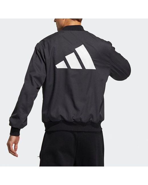 Adidas Blue Fi Jkt Wv Bomb Logo Printing Fleece Lined Stay Warm Sports Jacket for men