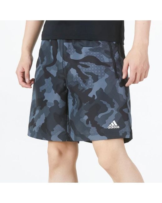 Adidas Blue Fi Camo Wvsh Athleisure Casual Sports Camouflage Woven Shorts for men