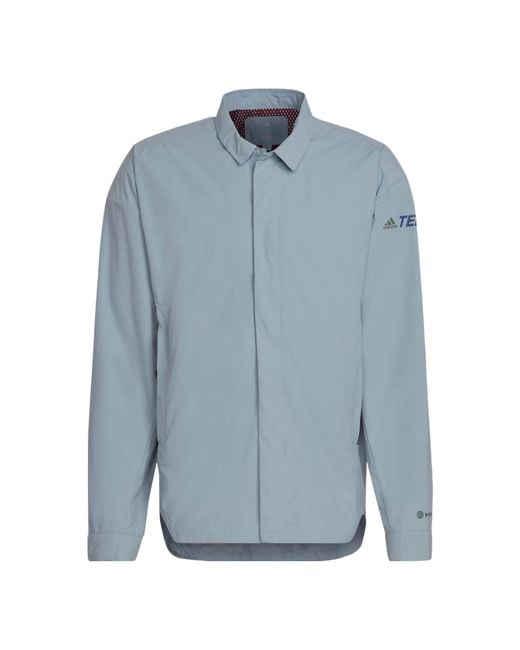 Adidas Blue Terrex C Myshelter W.R Colorful Logo Stripe Printing Lapel Jacket for men