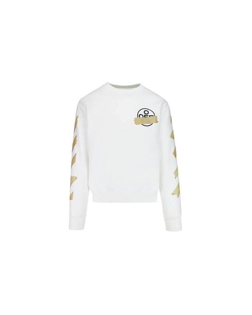 Off-White c/o Virgil Abloh White Tap Arrows Logo Long Sleeve Round Neck Sweater Tape for men