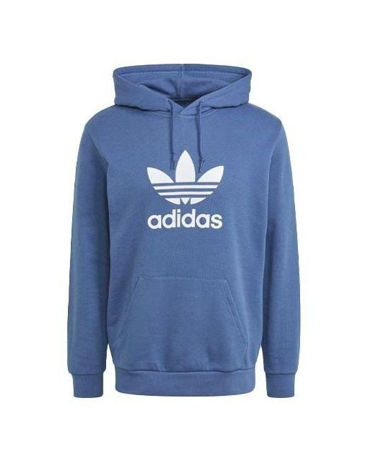 Adidas Blue Originals Printing Logo Hooded Long Sleeves Pullover for men