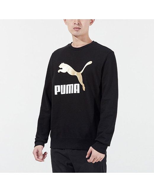 PUMA Black Bronzing Logo Sports Round Neck Pullover for men
