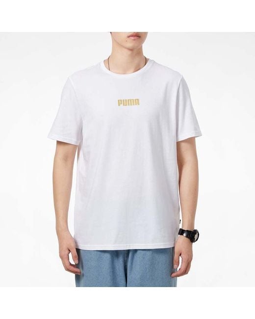 PUMA White Alphabet Printing Casual Sports Short Sleeve for men
