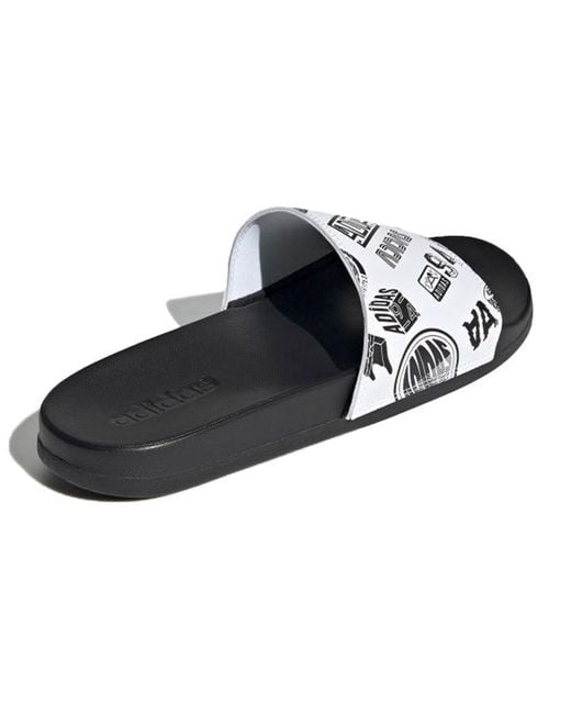 Adidas Black Adilette Comfort Slide 'All Over Logos for men