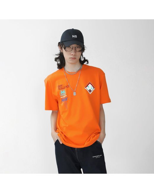 New Balance Orange X Salehe Bembury Printing Logo Round-Neck Tee