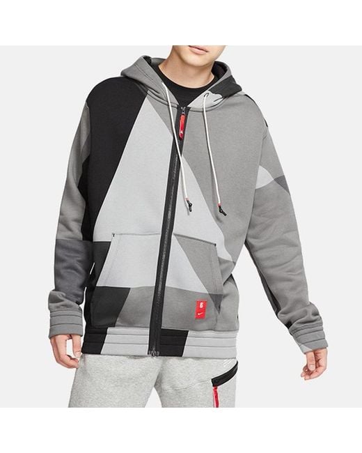 Nike Gray Kyrie Irving Colorblock Zipper Hooded Jacket for men