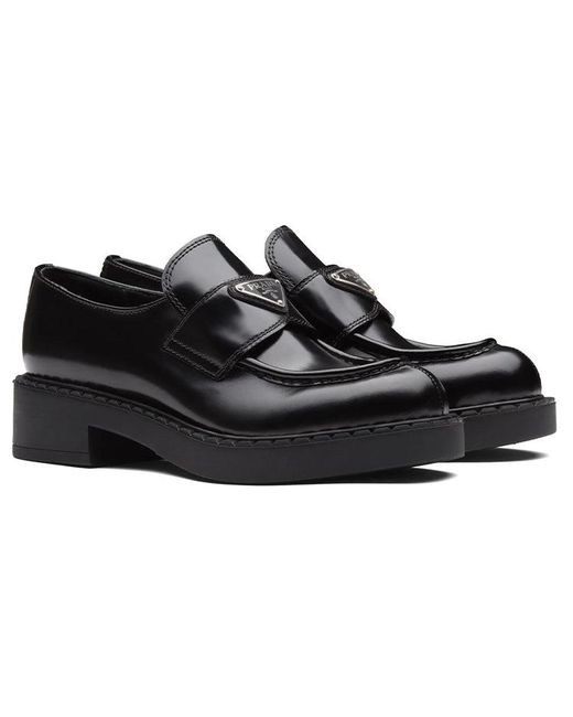 Prada Black (Wmns) Chocolate 50Mm Brushed Leather Loafer