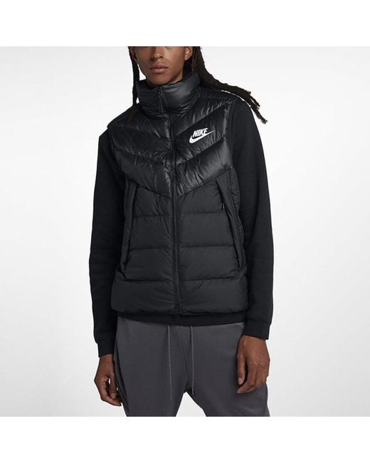 Nike Black Sportswear Windrunner Down Fill Sports Splicing Stand Collar Down Vest for men