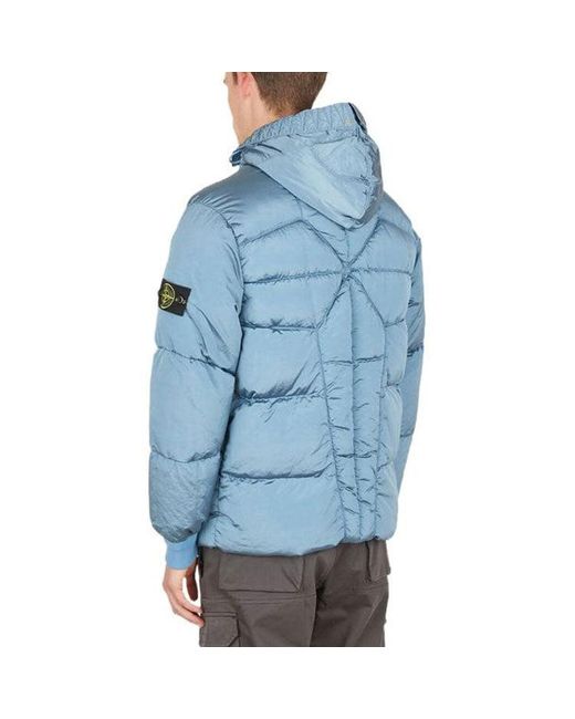 Stone Island Blue Hooded Down Jacket 'Mid' for men